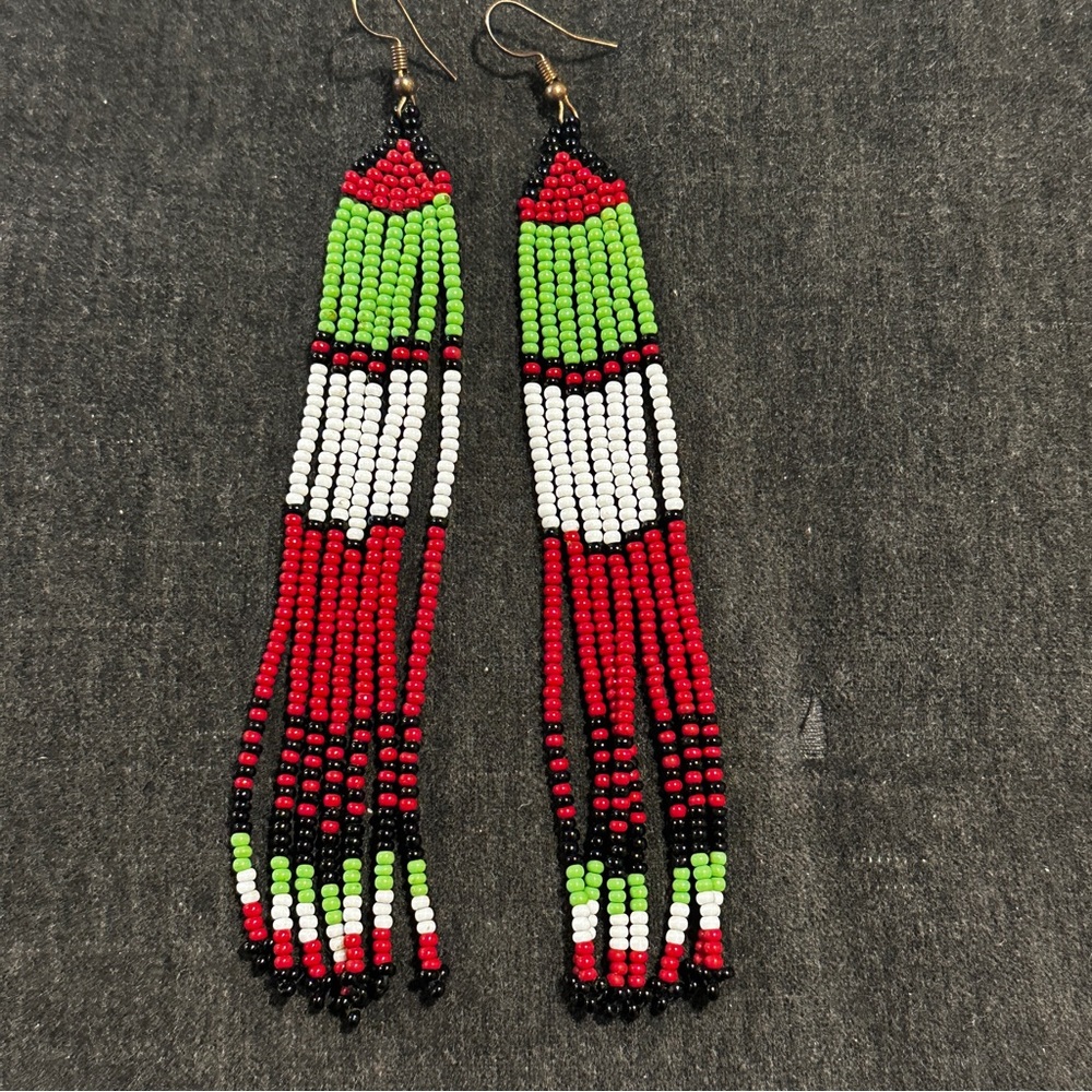 NEW African Handmade Beaded Earrings red black green and white